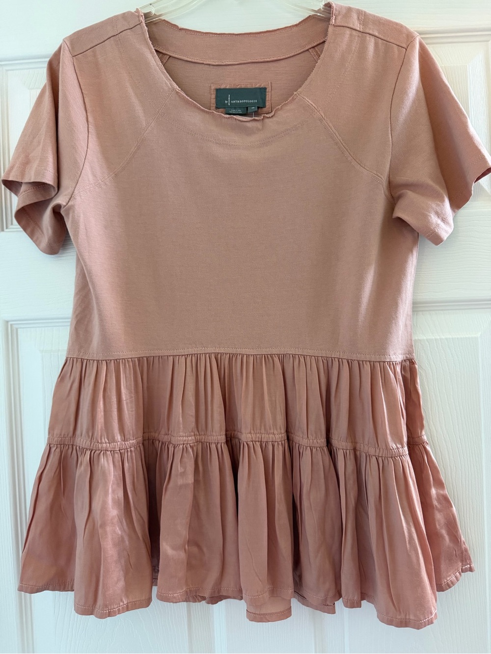 NWT Anthropologie Mixed Media/Flounced Pleated Peplum Blouse Blush size XS
